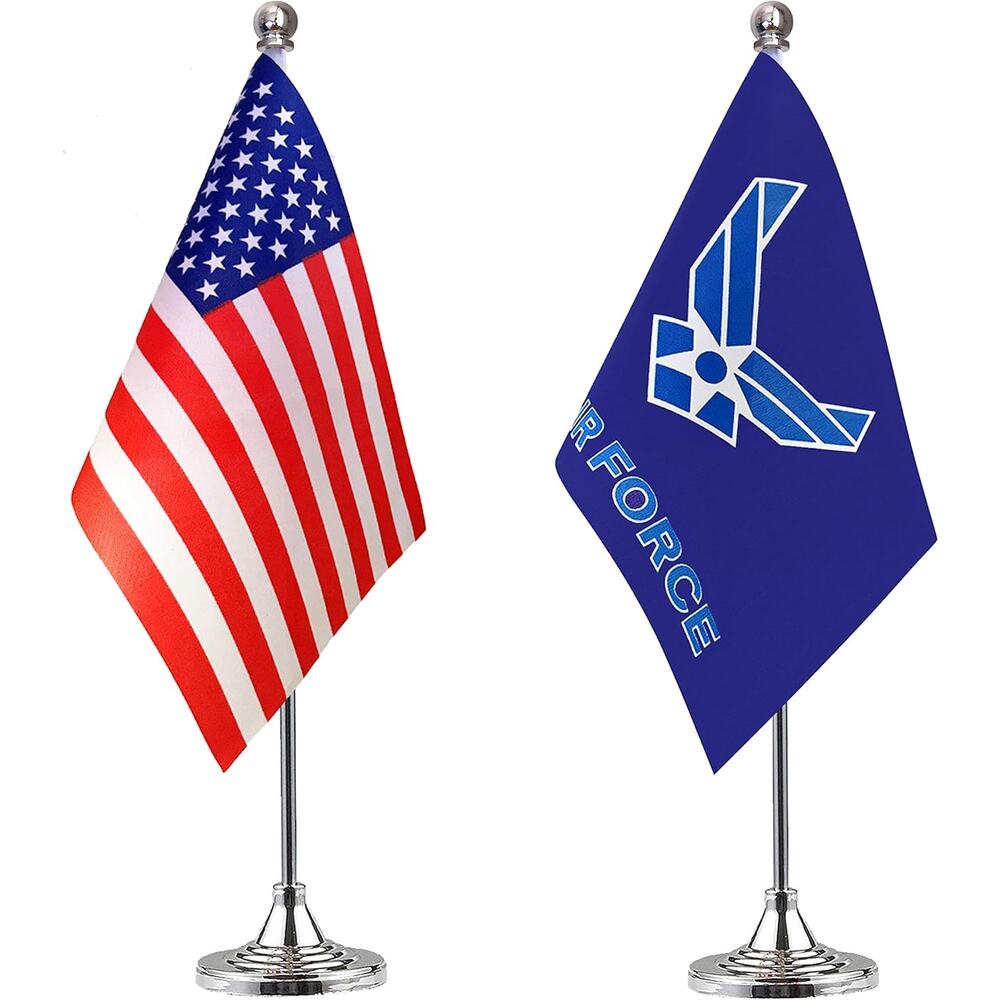 US Air Force Wings Desk Flags Set Mini Table Flags with Stand Base 2 Pack Office